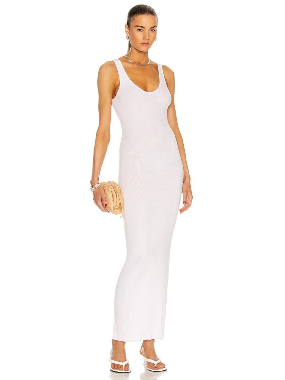 Enza Costa Silk Rib Ankle Length Tank Dress in White